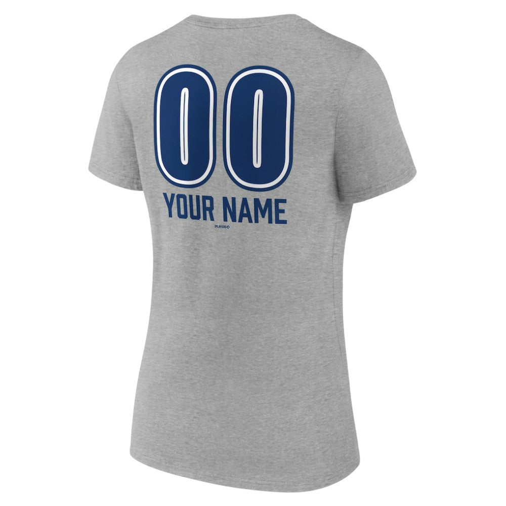 Los Angeles Dodgers Women's Personalized Name & Number Fastball V-Neck T-Shirt - Gray