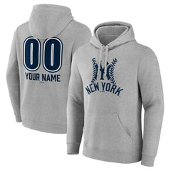 New York Yankees Personalized Name & Number Fastball Pullover Hoodie - Gray
