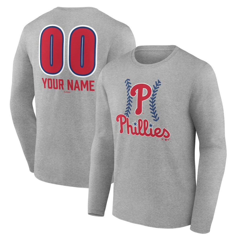 Philadelphia Phillies Personalized Name & Number Fastball Long Sleeve T-Shirt - Gray