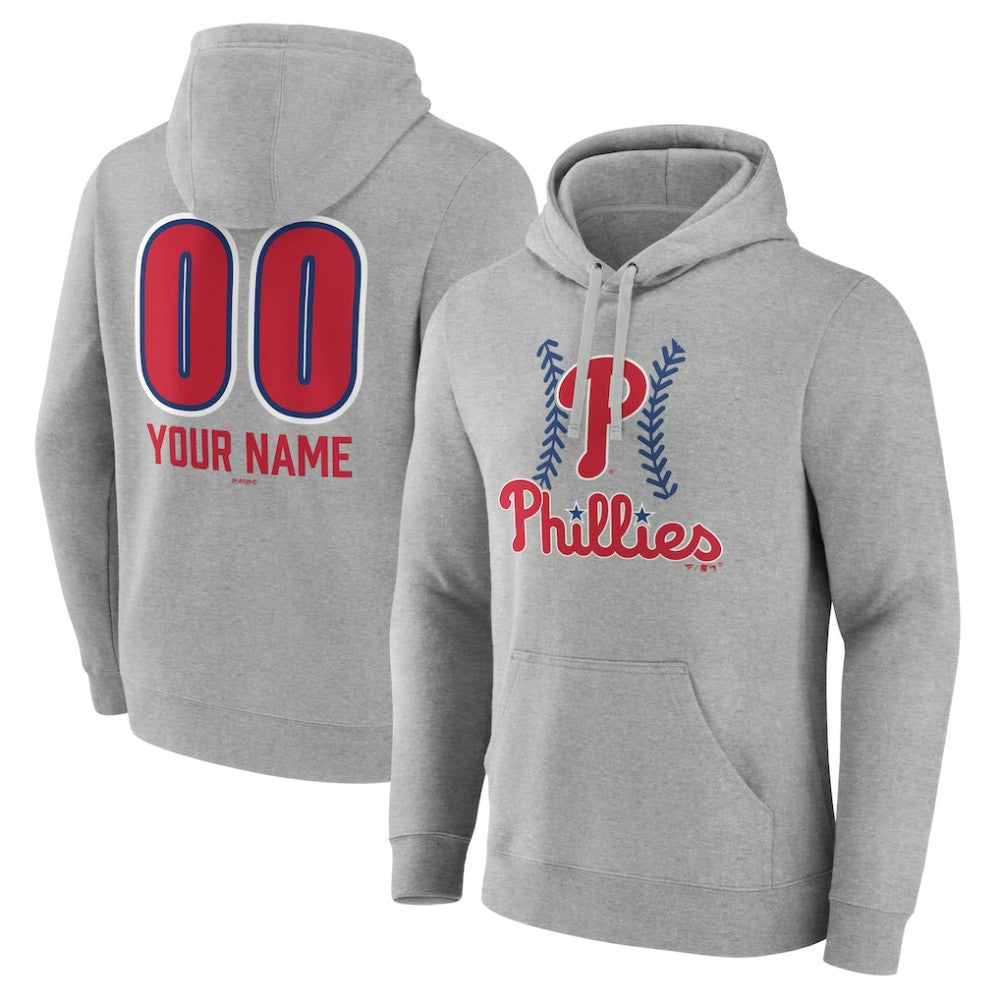 Philadelphia Phillies Personalized Name & Number Fastball Pullover Hoodie - Gray