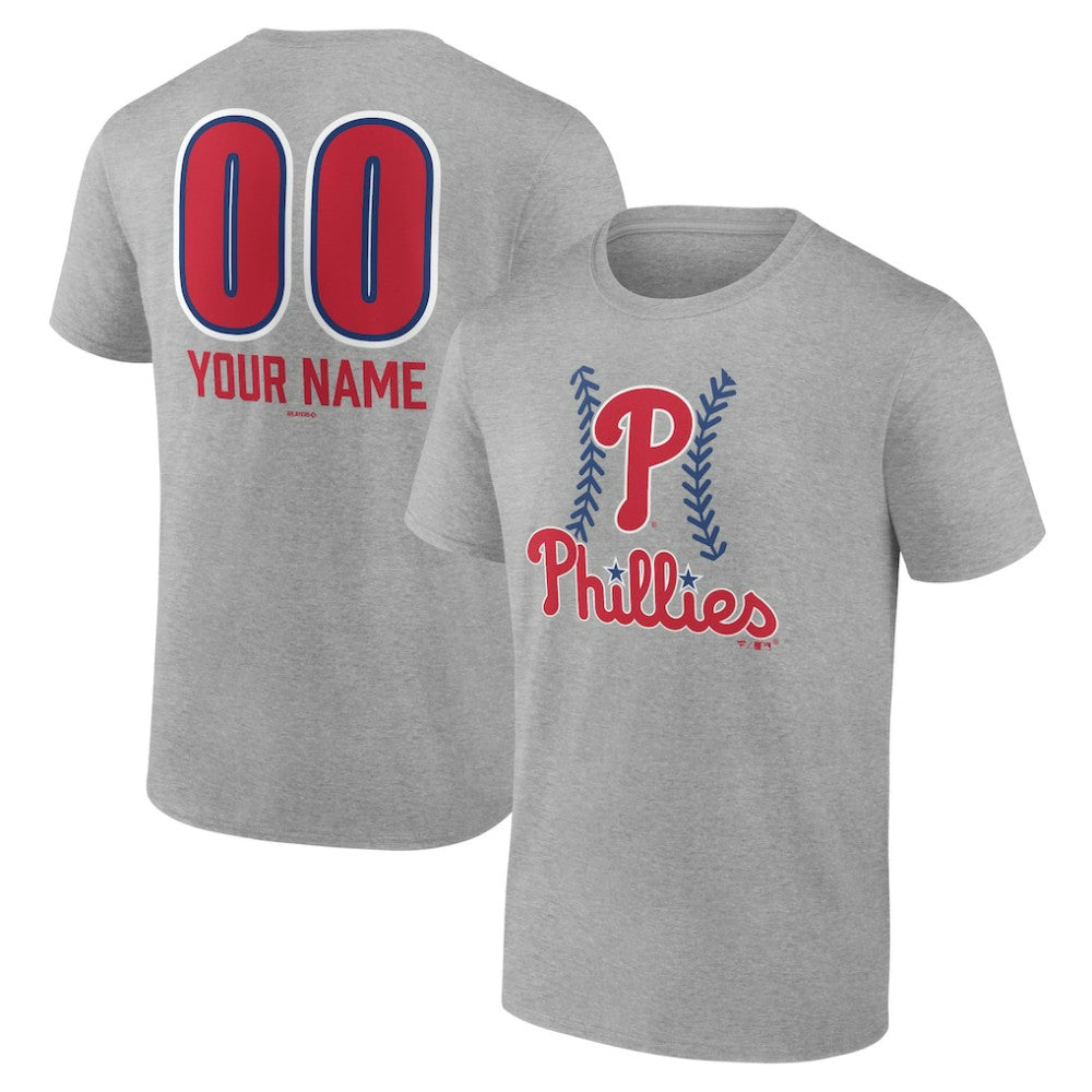 Philadelphia Phillies Personalized Name & Number Fastball T-Shirt - Heather Gray