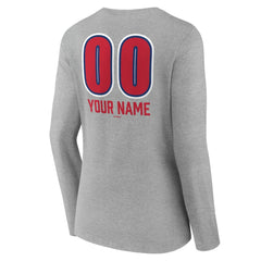 Philadelphia Phillies Women's Personalized Name & Number Fastball Long Sleeve V-Neck T-Shirt - Gray