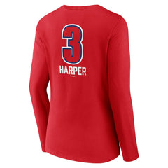 Bryce Harper Philadelphia Phillies Women's Fastball Player Name & Number Long Sleeve V-Neck T-Shirt - Red