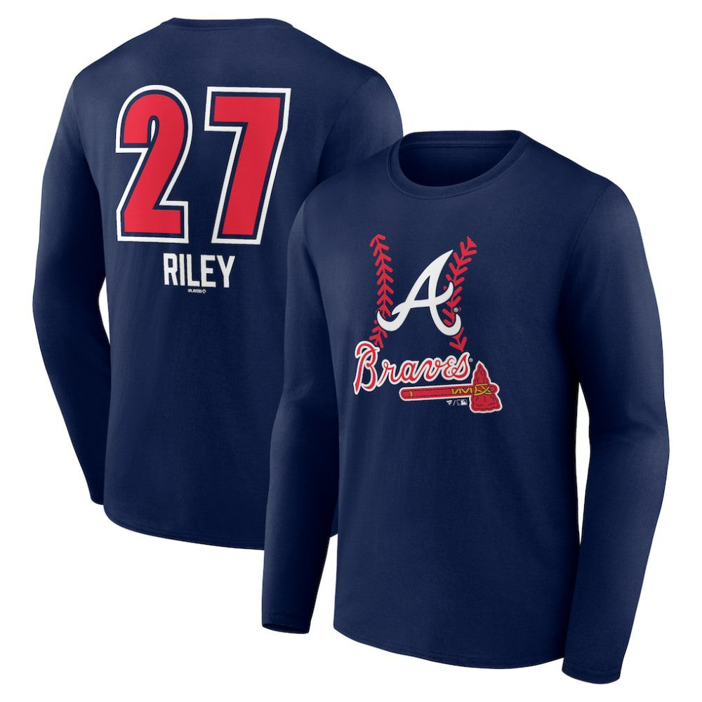 Austin Riley Atlanta Braves Fastball Player Name & Number Long Sleeve T-Shirt - Navy