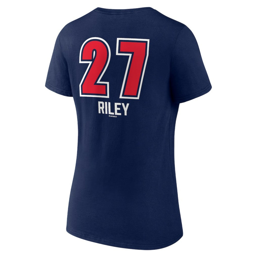 Austin Riley Atlanta Braves Women's Fastball Player Name & Number V-Neck T-Shirt - Navy