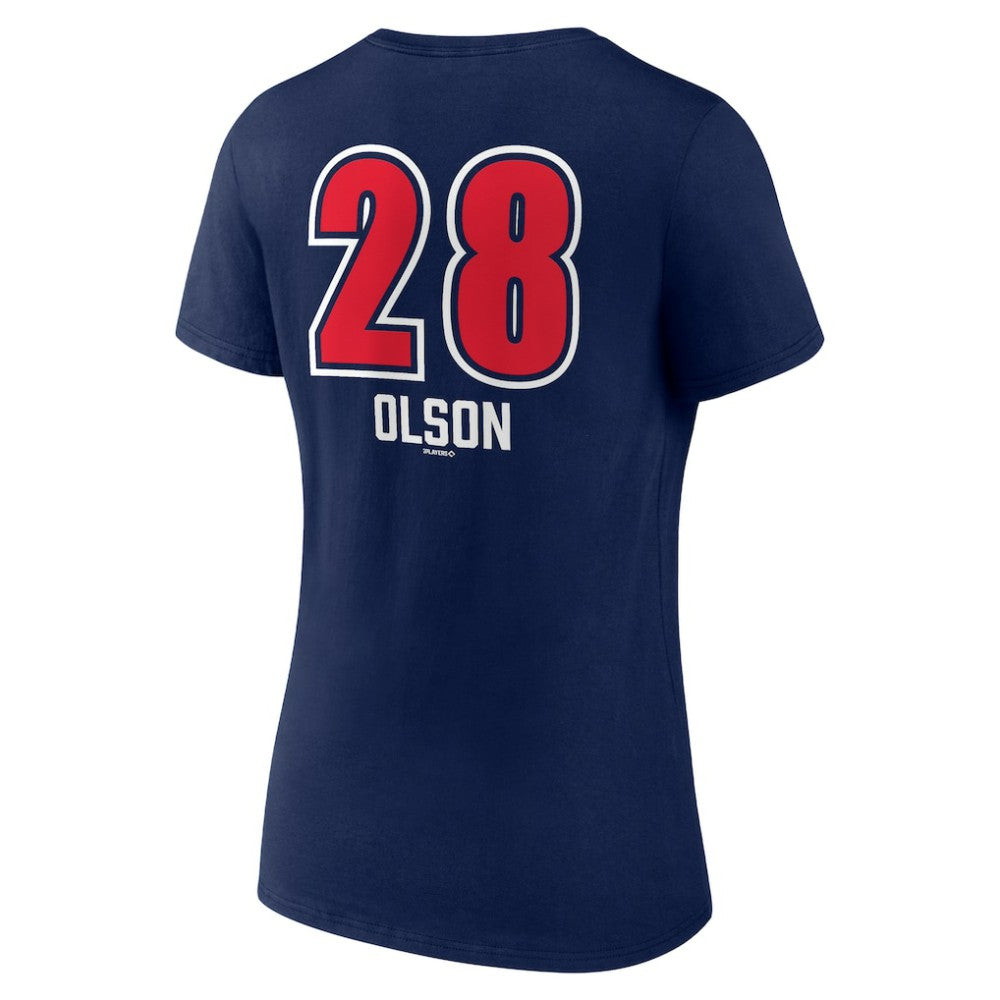 Matt Olson Atlanta Braves Women's Fastball Player Name & Number V-Neck T-Shirt - Navy