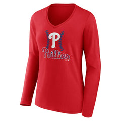 Trea Turner Philadelphia Phillies Women's Fastball Player Name & Number Long Sleeve V-Neck T-Shirt - Red