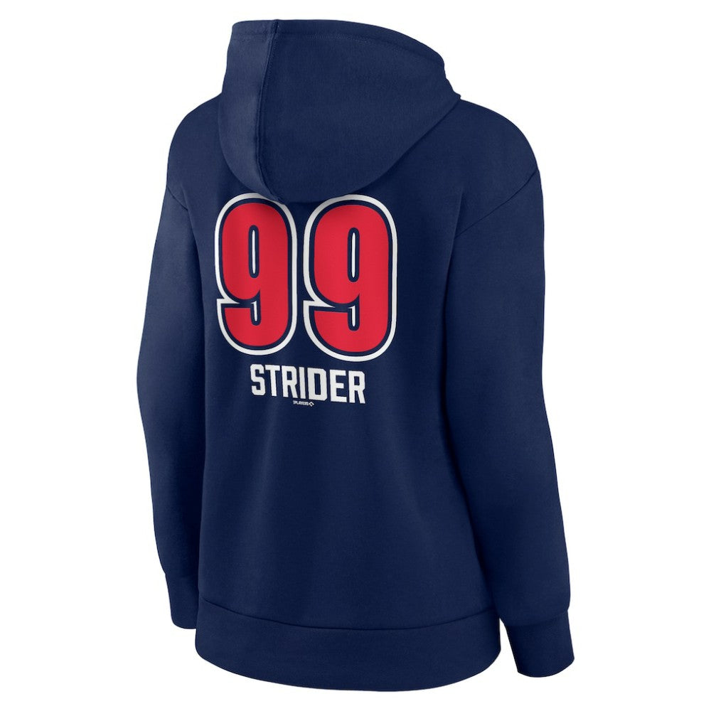 Spencer Strider Atlanta Braves Women's Fastball Player Name & Number Pullover Hoodie - Navy