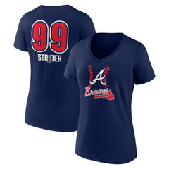 Spencer Strider Atlanta Braves Women's Fastball Player Name & Number V-Neck T-Shirt - Navy