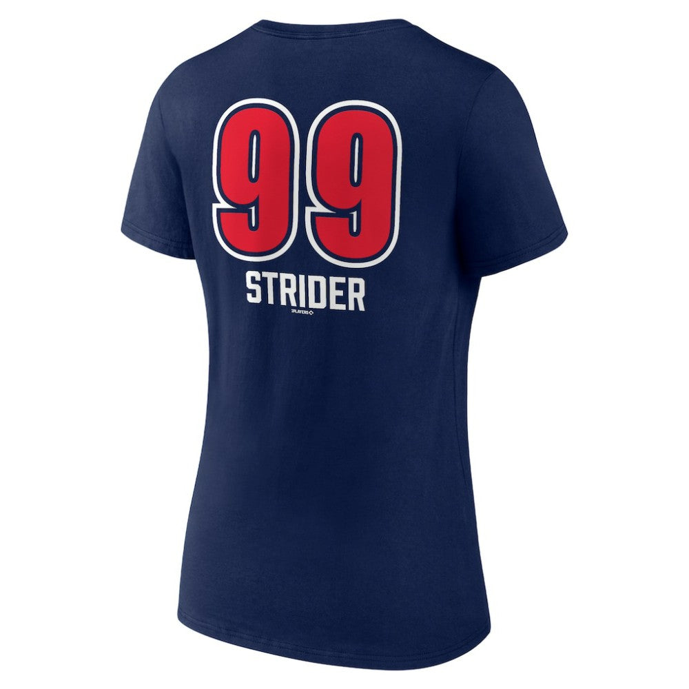 Spencer Strider Atlanta Braves Women's Fastball Player Name & Number V-Neck T-Shirt - Navy