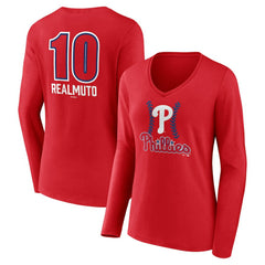 J.T. Realmuto Philadelphia Phillies Women's Fastball Player Name & Number Long Sleeve V-Neck T-Shirt - Red