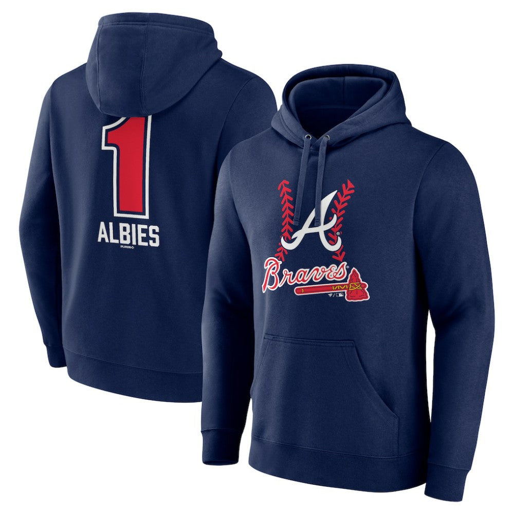 Ozzie Albies Atlanta Braves Fastball Player Name & Number Pullover Hoodie - Navy