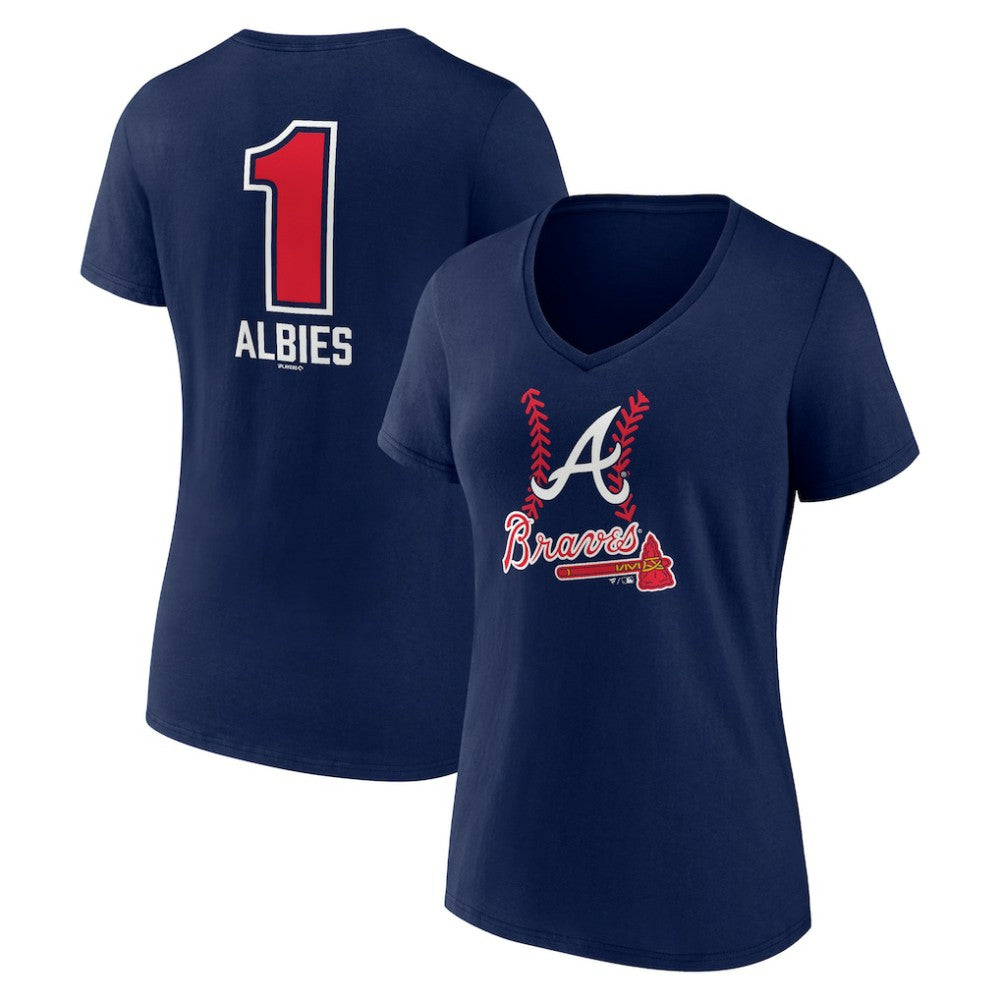 Ozzie Albies Atlanta Braves Women's Fastball Player Name & Number V-Neck T-Shirt - Navy