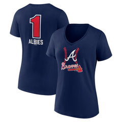 Ozzie Albies Atlanta Braves Women's Fastball Player Name & Number V-Neck T-Shirt - Navy