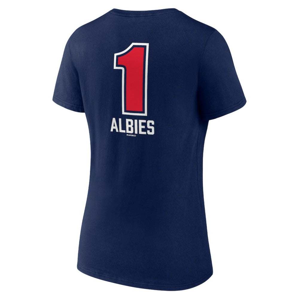 Ozzie Albies Atlanta Braves Women's Fastball Player Name & Number V-Neck T-Shirt - Navy