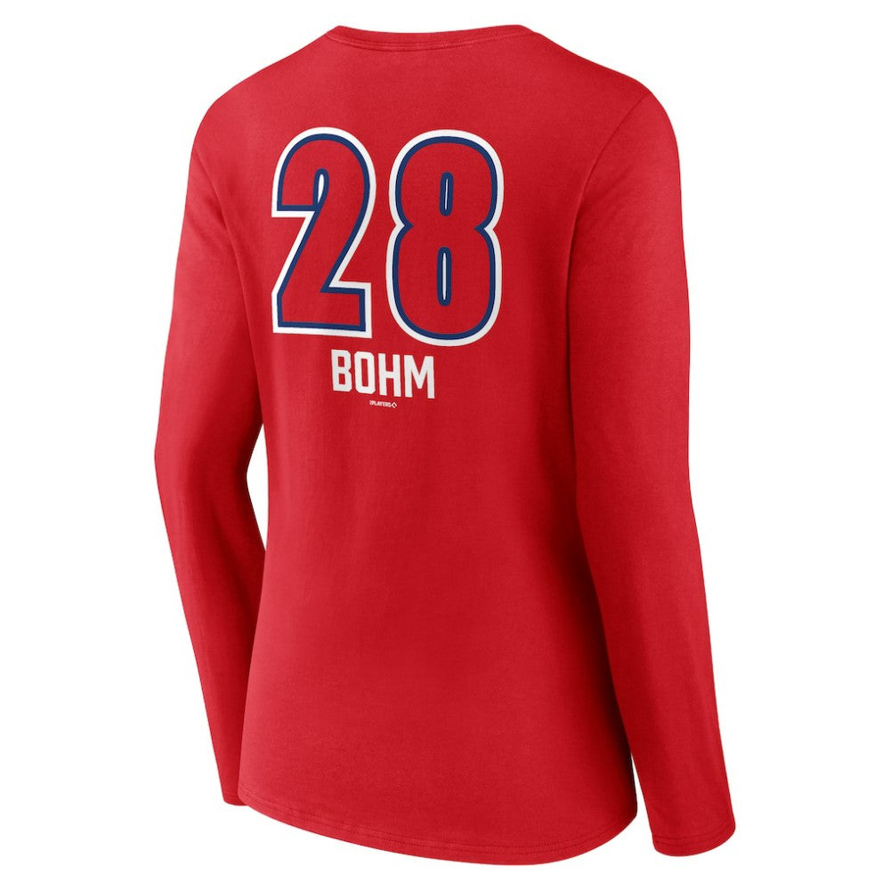 Alec Bohm Philadelphia Phillies Women's Fastball Player Name & Number Long Sleeve V-Neck T-Shirt - Red