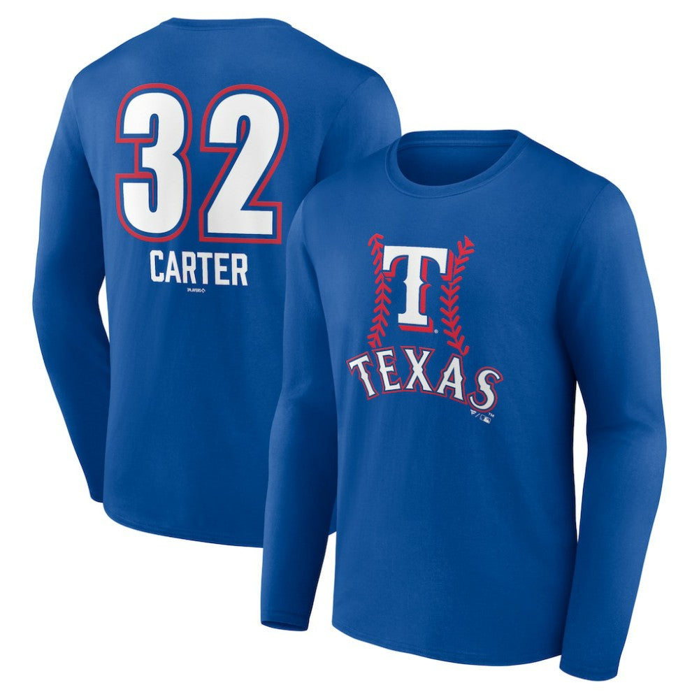 Evan Carter Texas Rangers Fastball Player Name & Number Long Sleeve T-Shirt - Royal