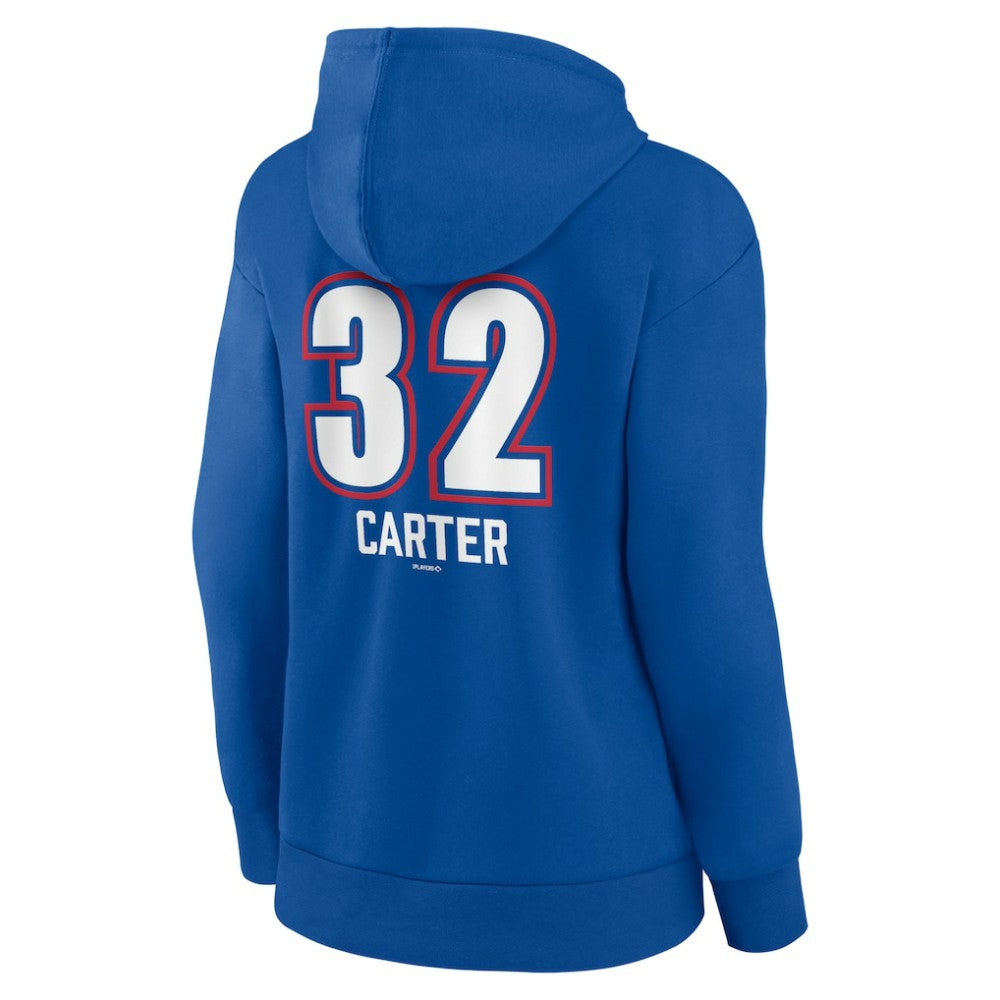 Evan Carter Texas Rangers Women's Fastball Player Name & Number Pullover Hoodie - Royal