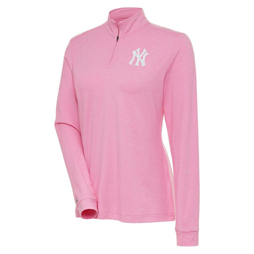 New York Yankees Antigua Women's Mentor Quarter-Zip Pullover Top - Pink