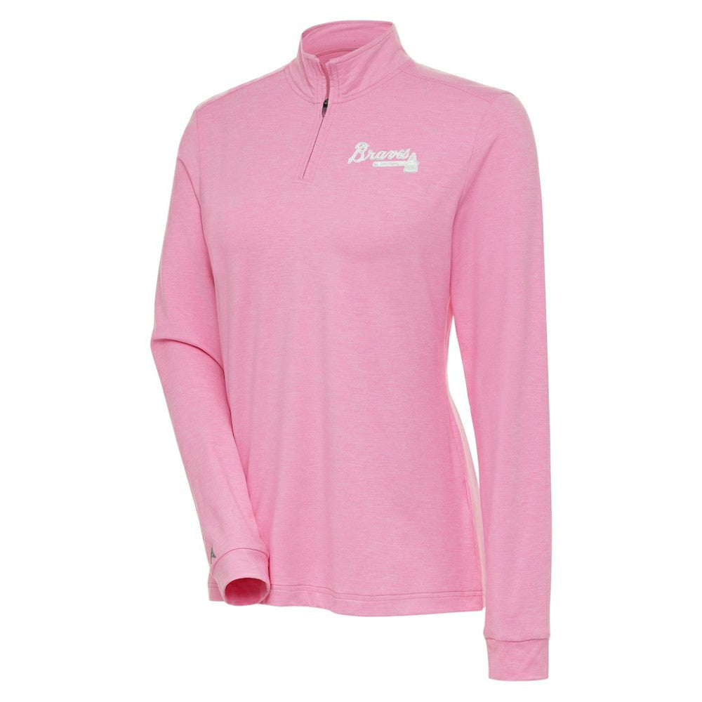 Atlanta Braves Antigua Women's Mentor Quarter-Zip Pullover Top - Pink
