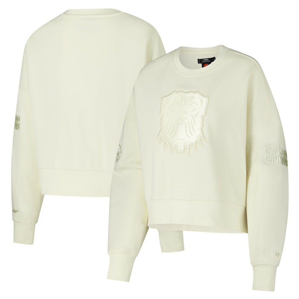 Cleveland Browns Pro Standard Triple Tonal Cropped Fleece Pullover Sweatshirt - Cream online
