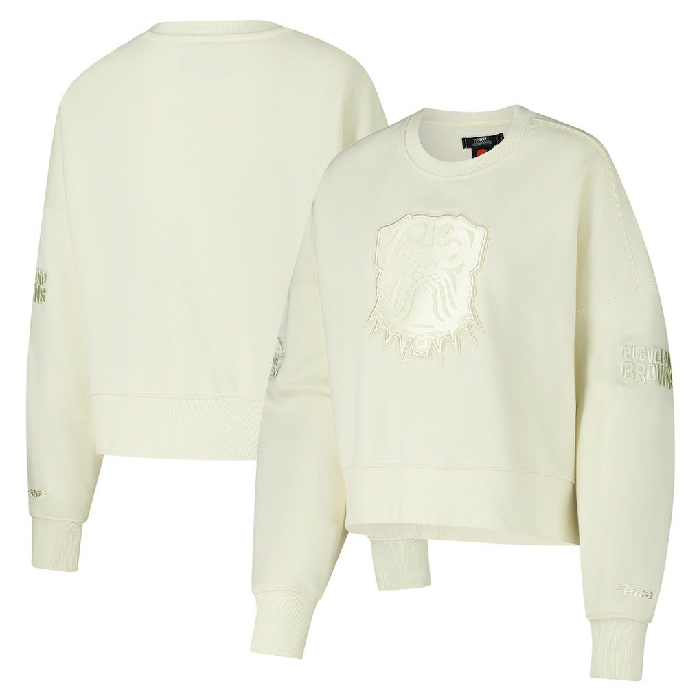Cleveland Browns Pro Standard Triple Tonal Cropped Fleece Pullover Sweatshirt - Cream online