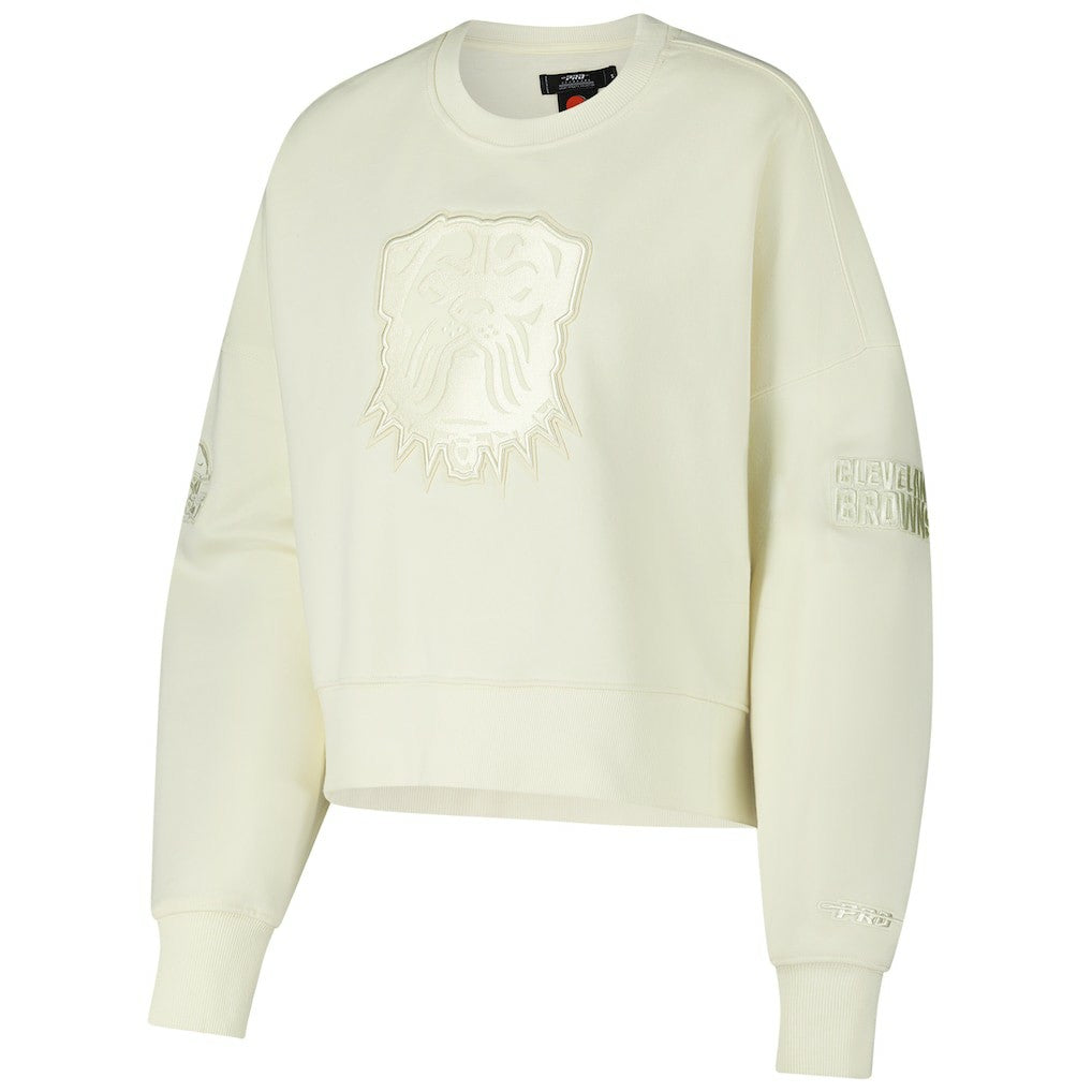 Cleveland Browns Pro Standard Triple Tonal Cropped Fleece Pullover Sweatshirt - Cream online