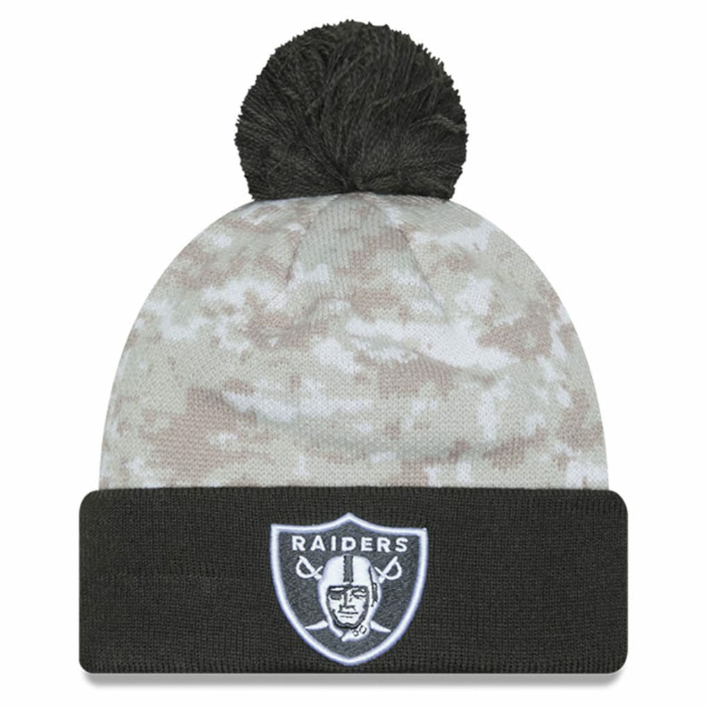Las Vegas Raiders New Era 2024 Salute To Service Digital Camo Cuffed Knit Hat with Pom - White/Graphite sale