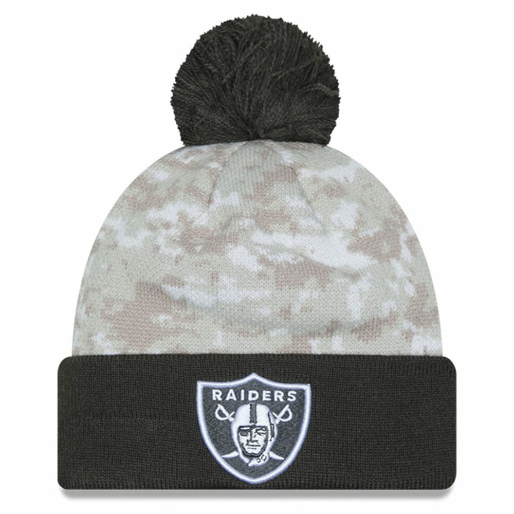 Las Vegas Raiders New Era 2024 Salute To Service Digital Camo Cuffed Knit Hat with Pom - White/Graphite sale