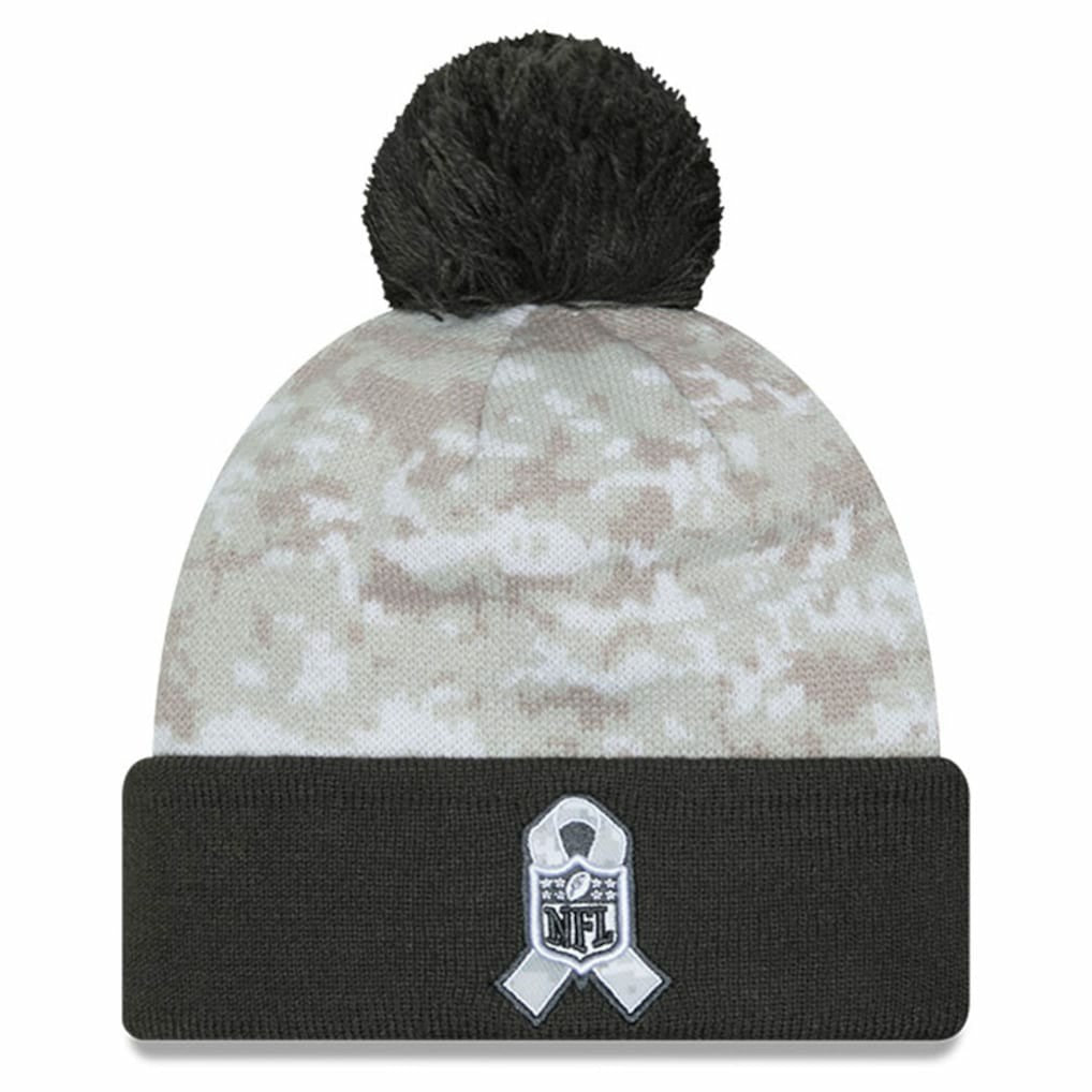 Las Vegas Raiders New Era 2024 Salute To Service Digital Camo Cuffed Knit Hat with Pom - White/Graphite sale