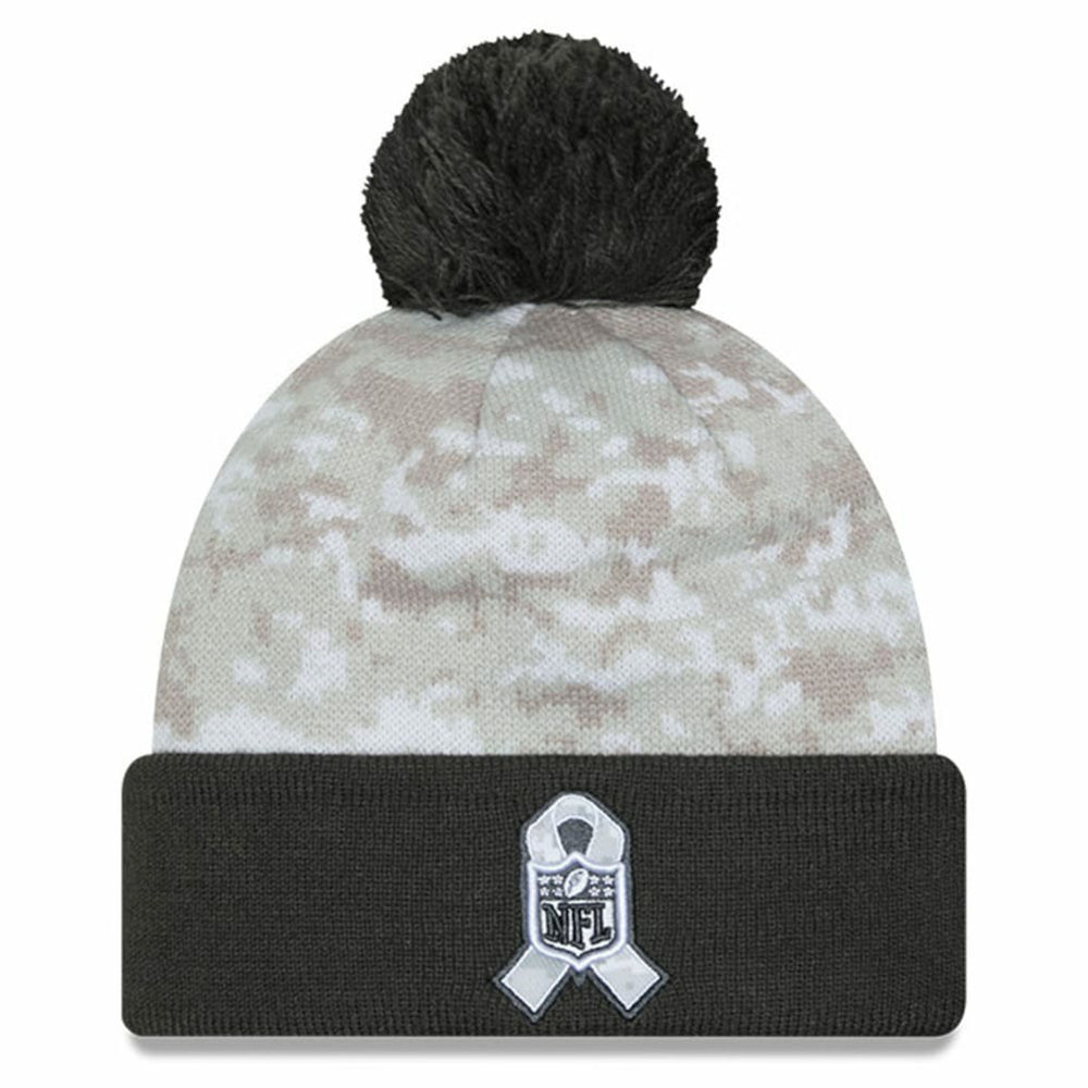 Las Vegas Raiders New Era 2024 Salute To Service Digital Camo Cuffed Knit Hat with Pom - White/Graphite sale
