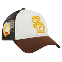 San Diego Padres Checkered Flag A-Frame Trucker 9FORTY Adjustable Hat - White/Brown | New Era