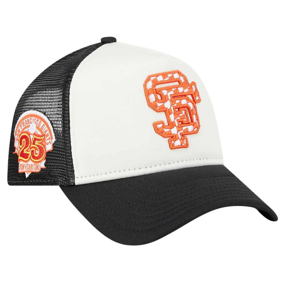 San Francisco Giants Checkered Flag A-Frame Trucker 9FORTY Adjustable Hat - White/Black | New Era