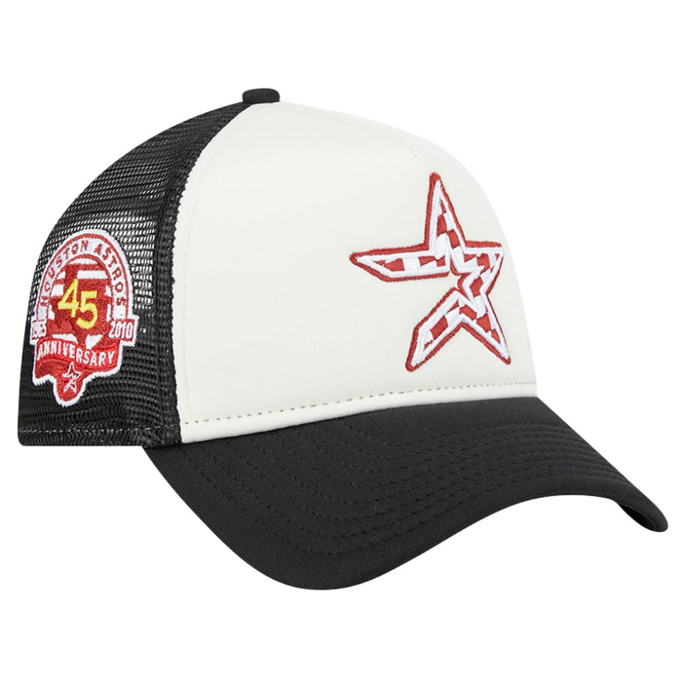 Houston Astros Checkered Flag A-Frame Trucker 9FORTY Adjustable Hat - White/Black | New Era