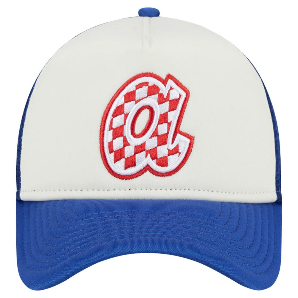 Atlanta Braves Checkered Flag A-Frame Trucker 9FORTY Adjustable Hat - White/Royal | New Era
