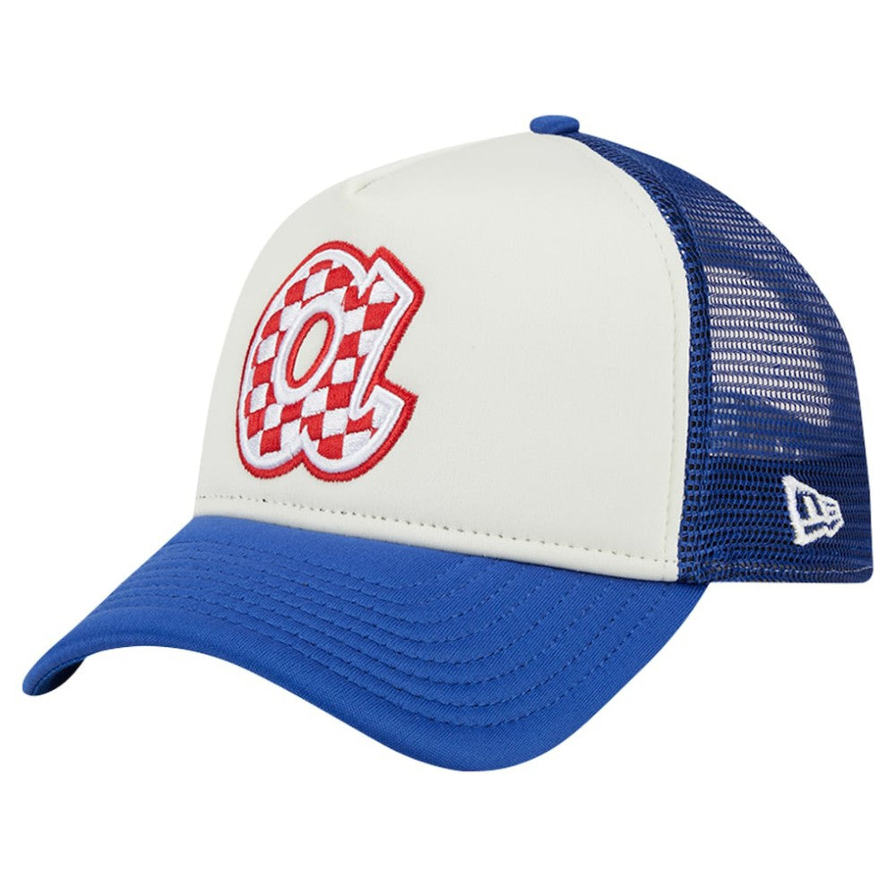 Atlanta Braves Checkered Flag A-Frame Trucker 9FORTY Adjustable Hat - White/Royal | New Era