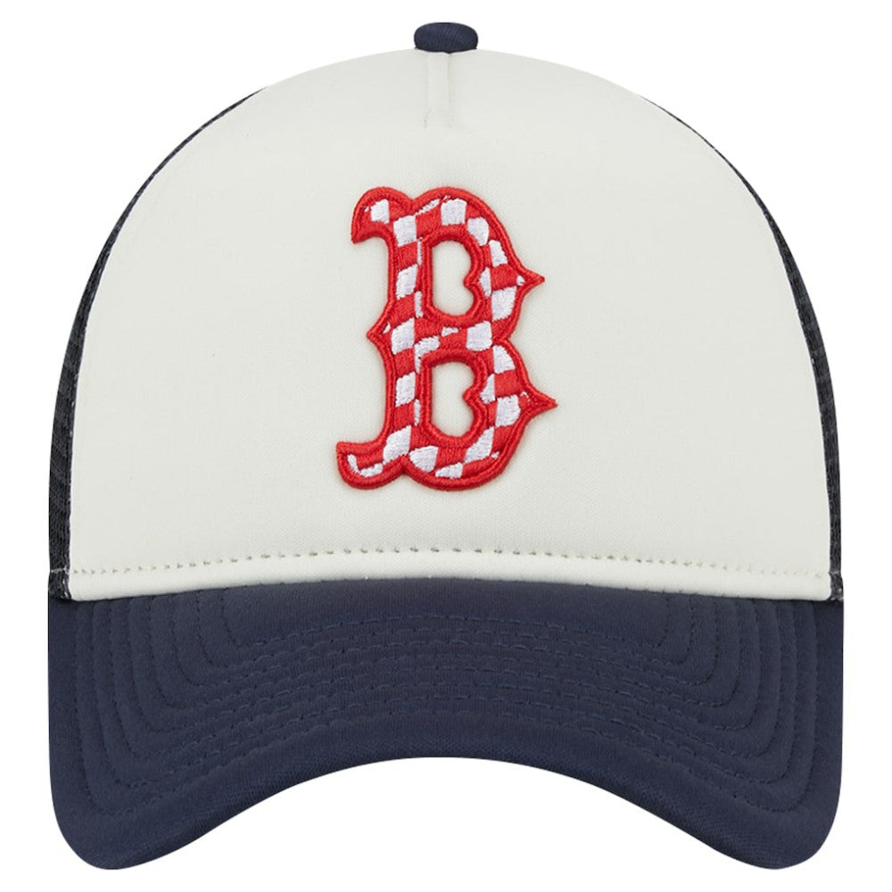 Boston Red Sox Checkered Flag A-Frame Trucker 9FORTY Adjustable Hat - White/Navy | New Era
