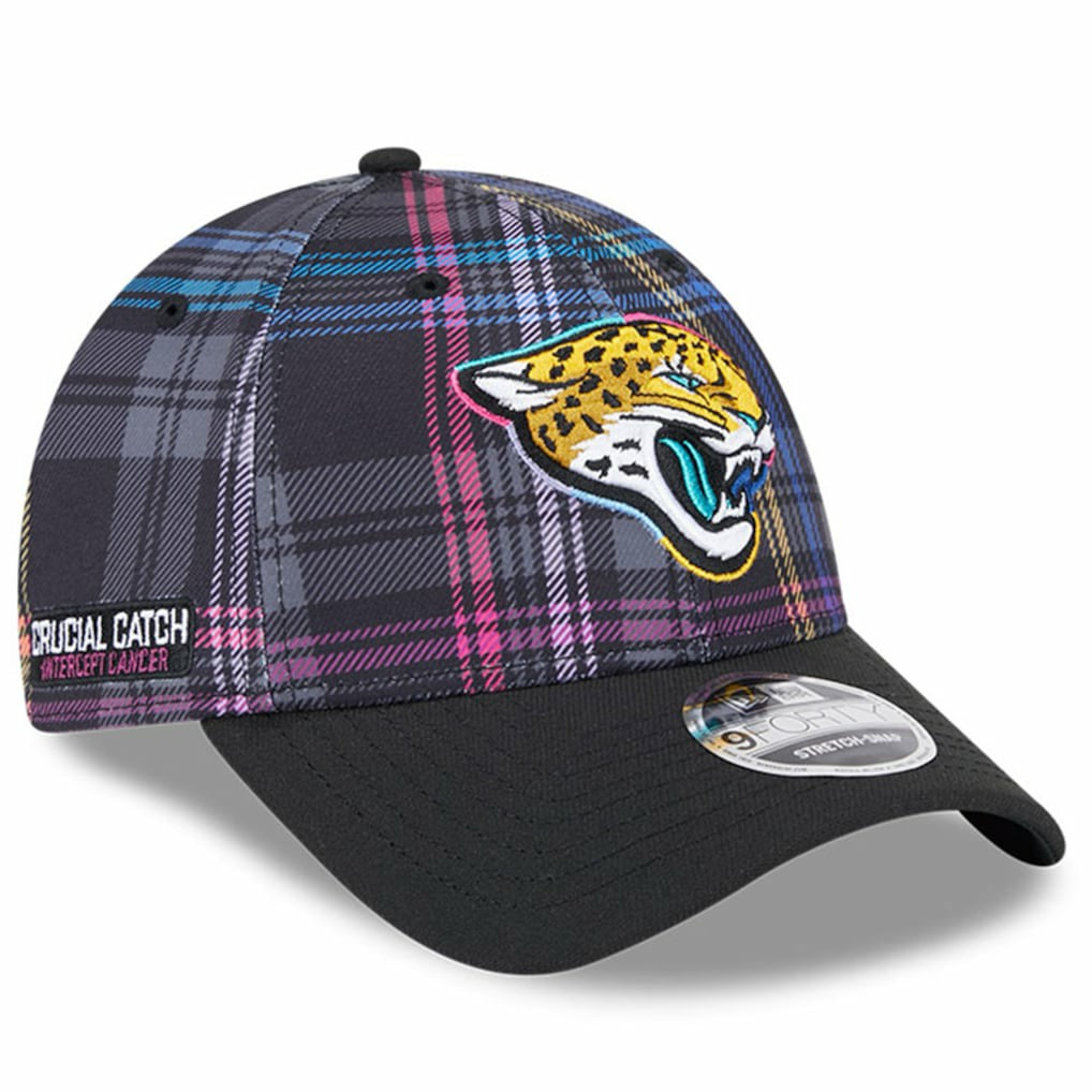 Jacksonville Jaguars New Era 2024 NFL Crucial Catch Plaid 9FORTY Adjustable Hat - Black cheap