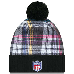 New York Jets New Era Youth 2024 NFL Crucial Catch Plaid Cuffed Pom Knit Hat - Black cheap