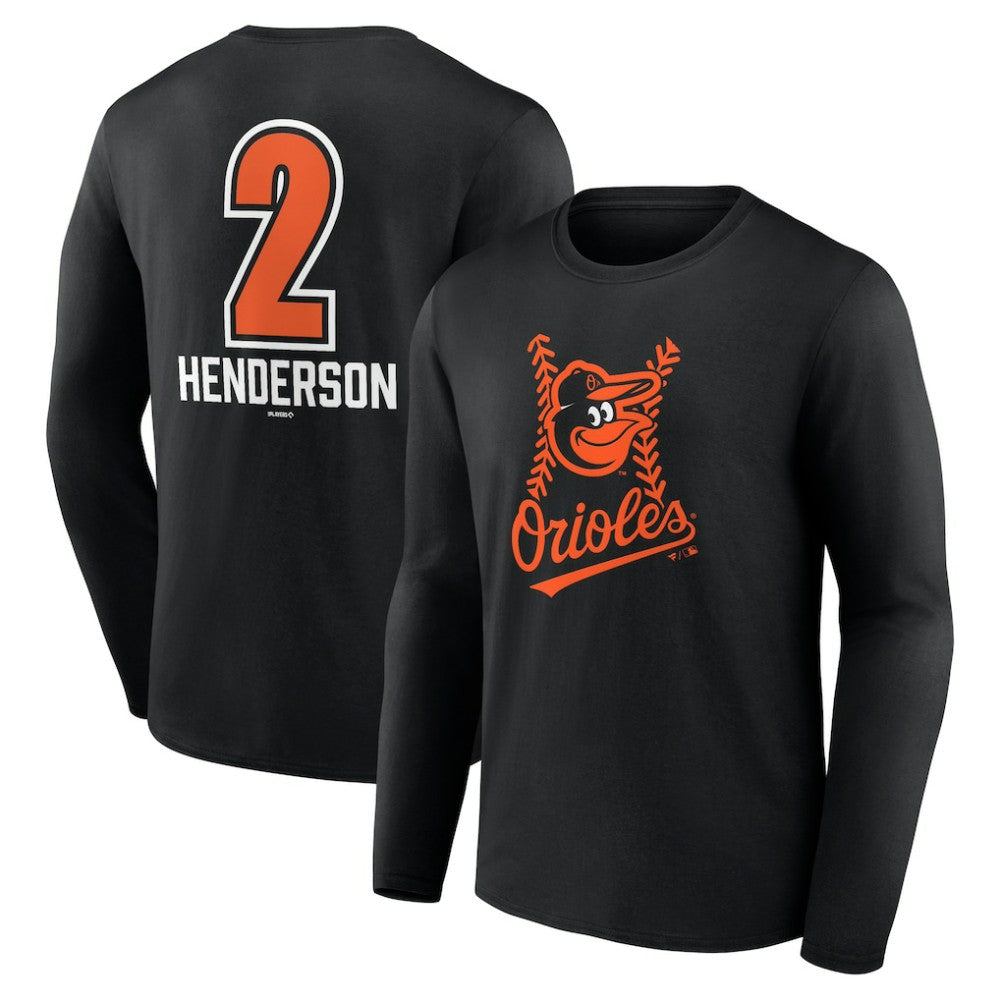 Gunnar Henderson Baltimore Orioles Fastball Player Name & Number Long Sleeve T-Shirt - Black