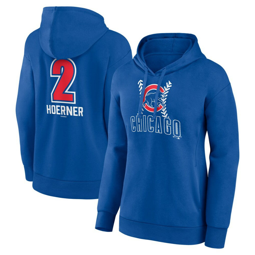 Nico Hoerner Chicago Cubs Women's Fastball Player Name & Number Pullover Hoodie - Royal