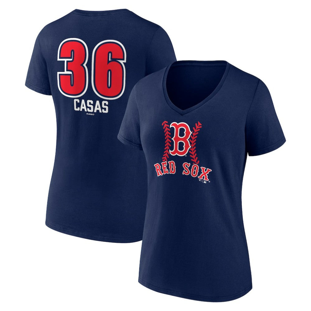Triston Casas Boston Red Sox Women's Fastball Player Name & Number V-Neck T-Shirt - Navy