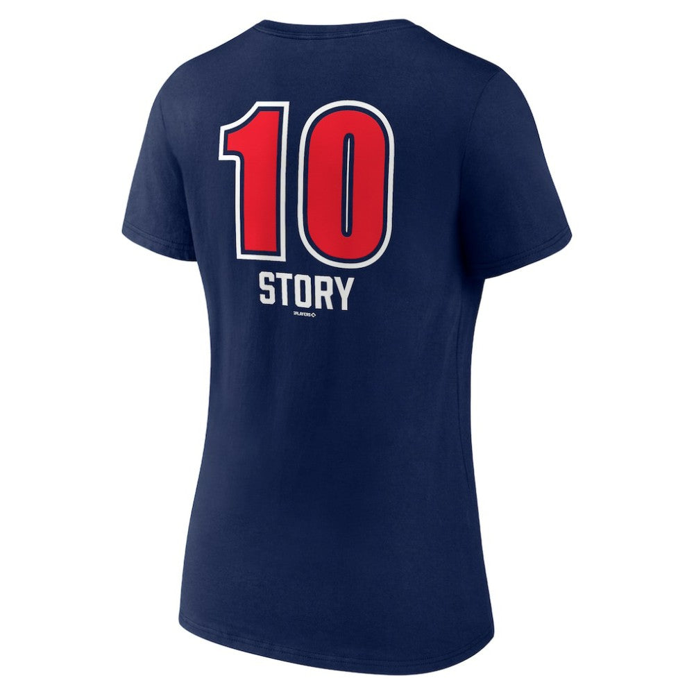 Trevor Story Boston Red Sox Women's Fastball Player Name & Number V-Neck T-Shirt - Navy