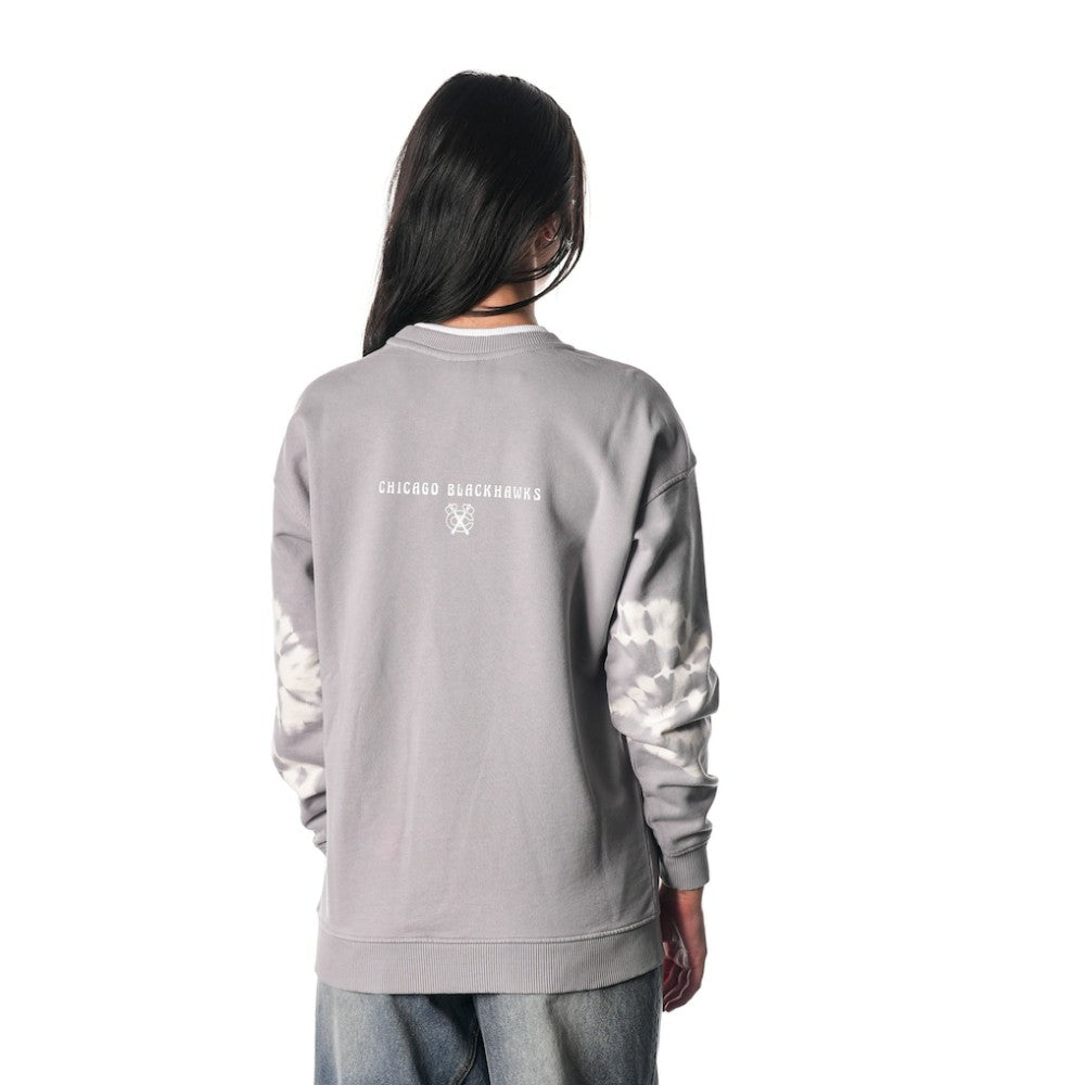 Chicago Blackhawks The Wild Collective Unisex Tie-Dye Double Collar Pullover Sweatshirt Gray