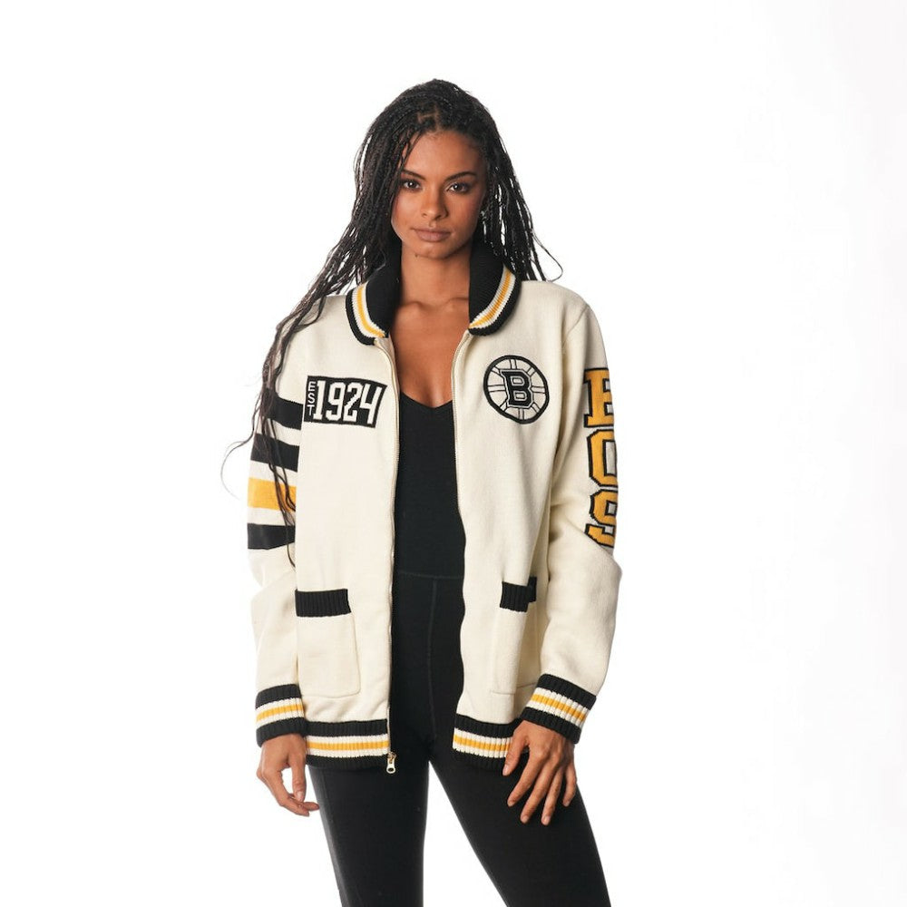 Boston Bruins The Wild Collective Unisex Jacquard Full-Zip Sweater Cream