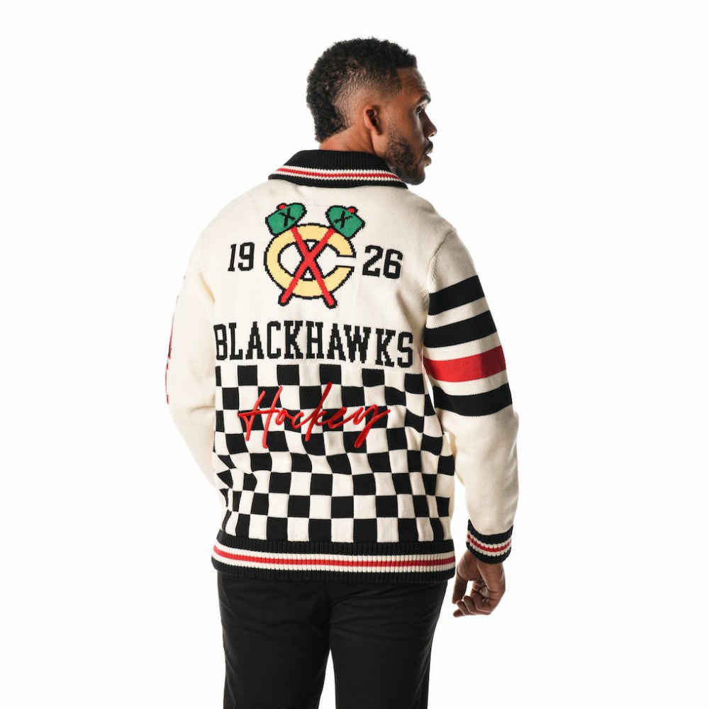 Chicago Blackhawks The Wild Collective Unisex Jacquard Full-Zip Sweater Cream