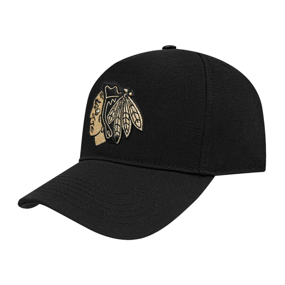 Chicago Blackhawks Pro Standard Metallic Logo Pinch Front Adjustable Hat Black