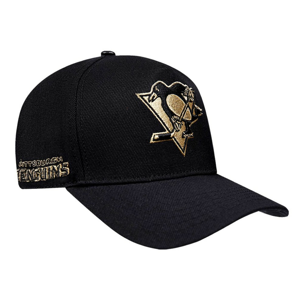 Pittsburgh Penguins Pro Standard Metallic Logo Pinch Front Adjustable Hat Black