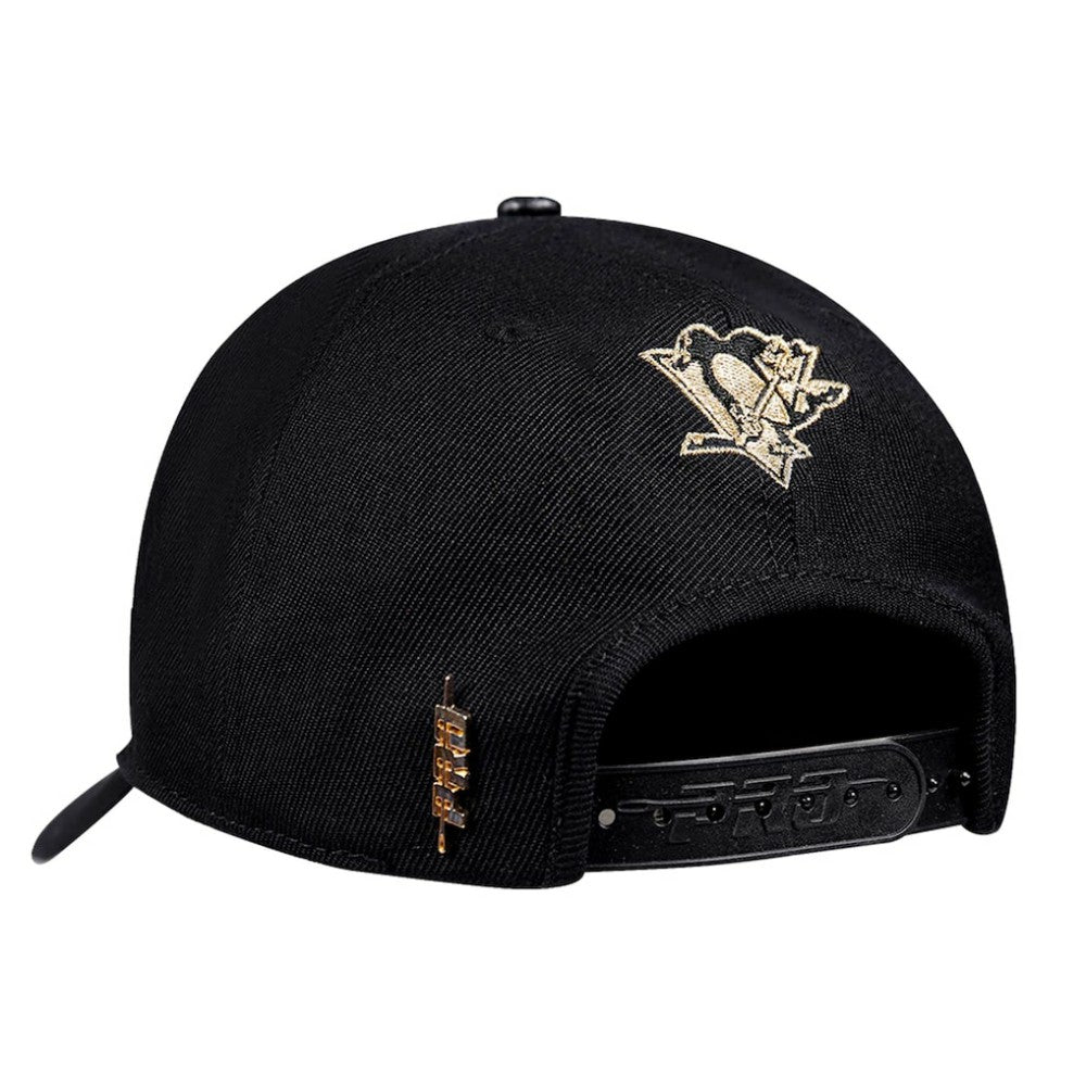 Pittsburgh Penguins Pro Standard Metallic Logo Pinch Front Adjustable Hat Black