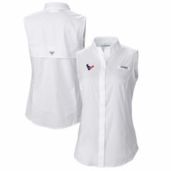 Houston Texans Women's PFG Tamiami Omni-Shade Sleeveless Button-Up Shirt - White on sale